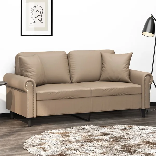 Canapé 2 places avec oreillers cappuccino 140 cm similicuir