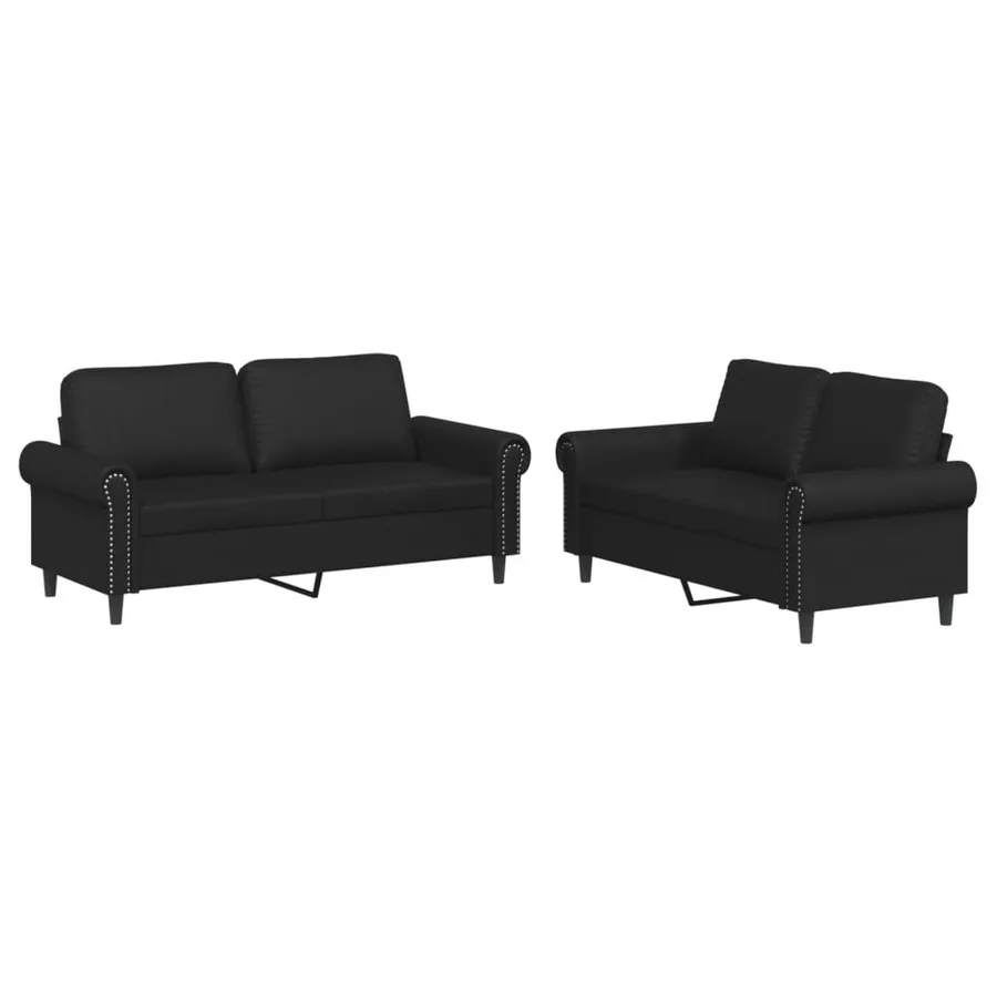 Ensemble de canapés 2 pcs avec coussins Noir Similicuir - 2