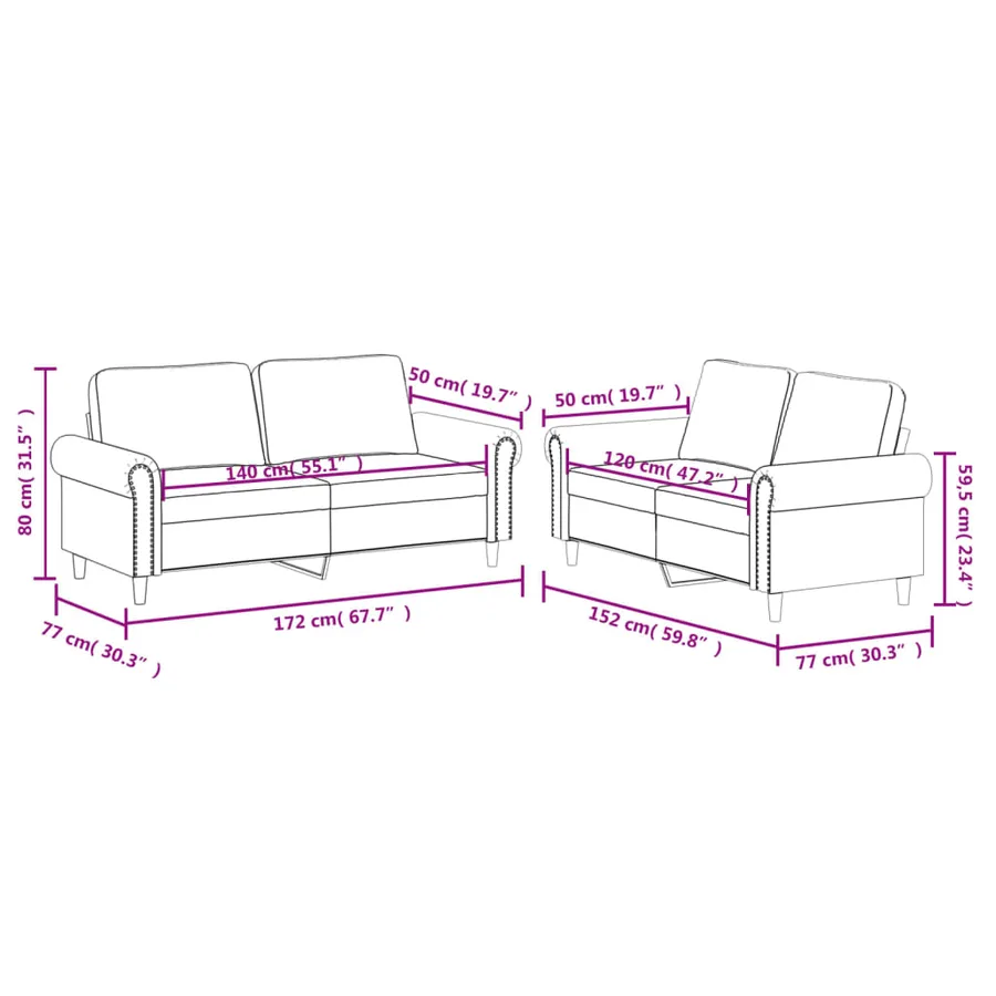 Ensemble de canapés 2 pcs avec coussins Noir Similicuir - 7
