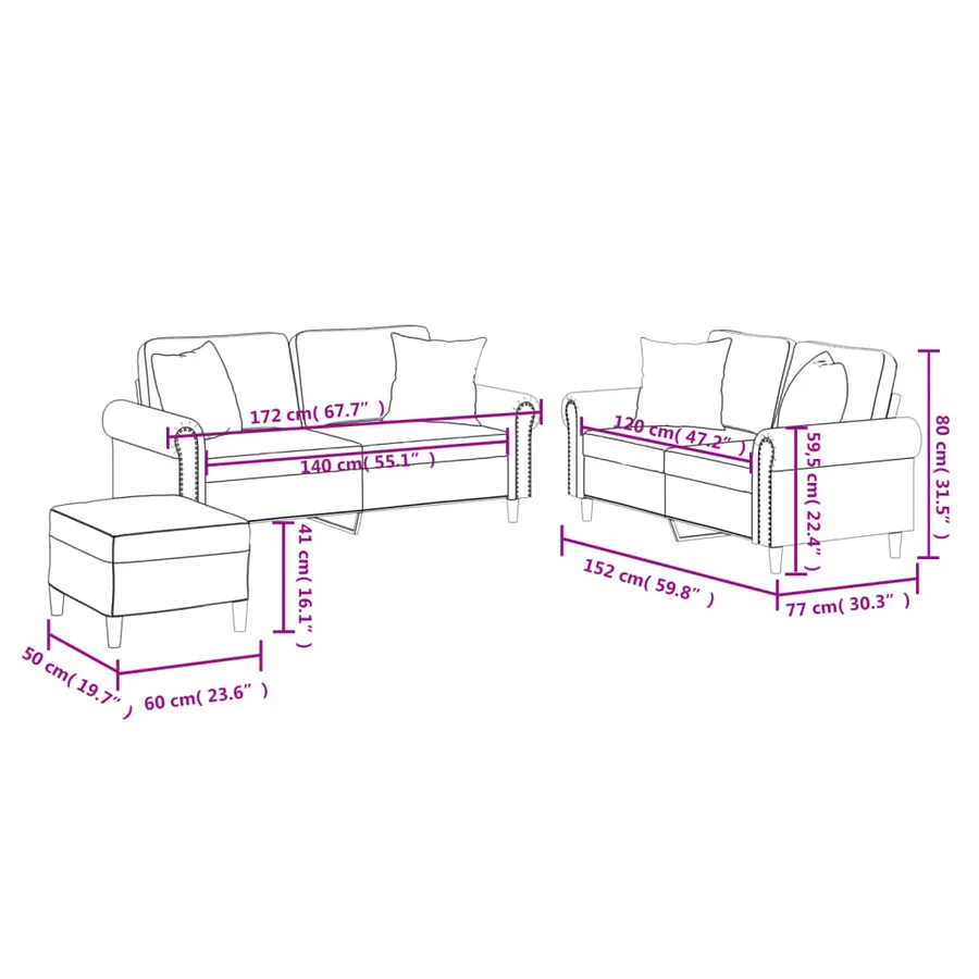 Ensemble de canapés 3 pcs avec coussins noir similicuir - 10