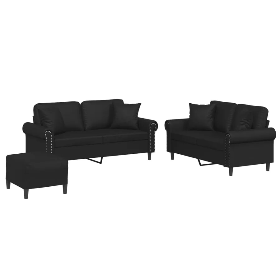 Ensemble de canapés 3 pcs avec coussins noir similicuir - 2
