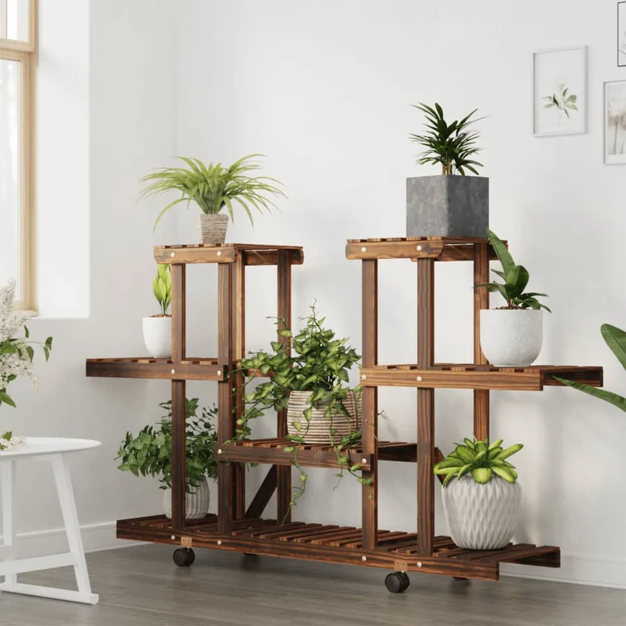Support à fleurs avec roues 110x25x78 cm bois massif de sapin - 3