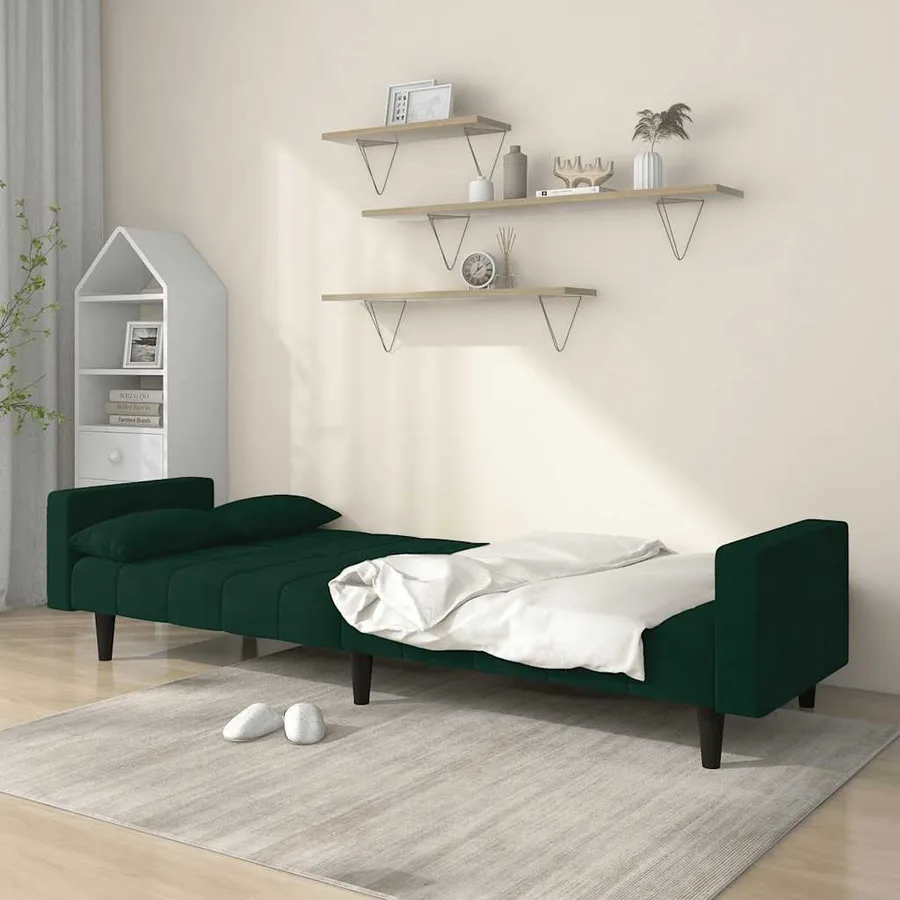 Canapé-lit à 2 places avec deux oreillers Vert foncé Velours - 3
