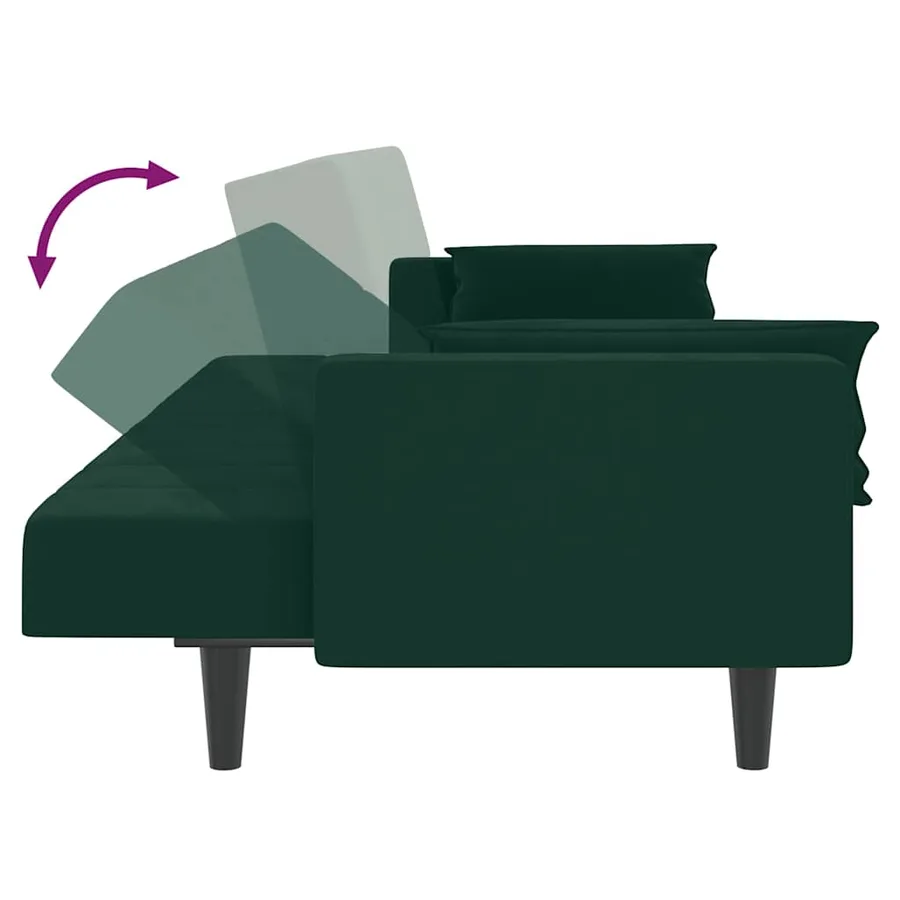 Canapé-lit à 2 places avec deux oreillers Vert foncé Velours - 7