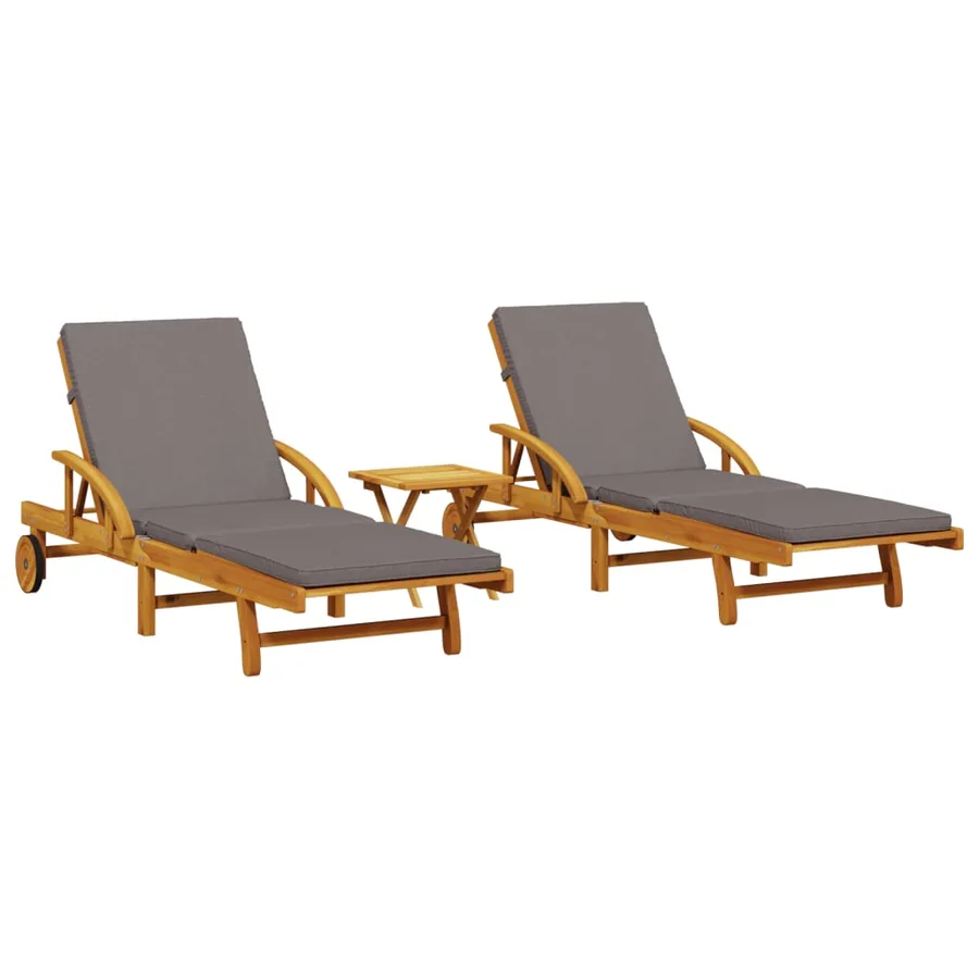 Chaises longues lot de 2 avec table bois massif d'acacia - 2