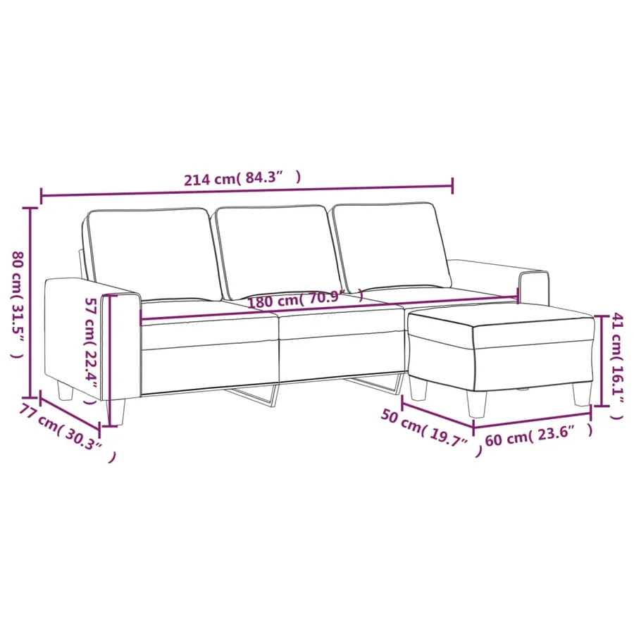 Canapé à 3 places avec repose-pieds Gris clair 180 cm Tissu - 9