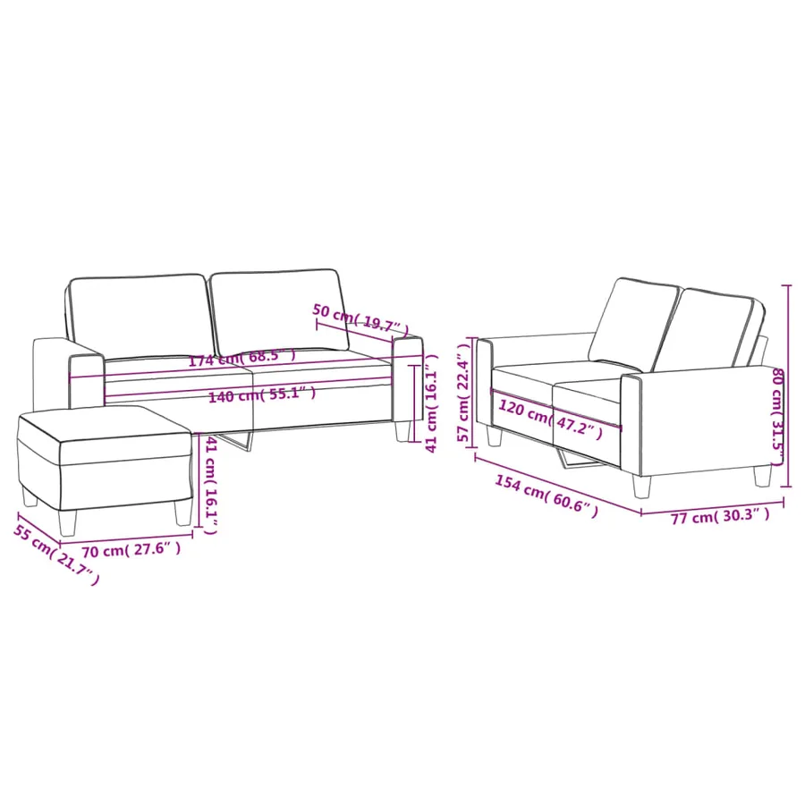 Ensemble de canapés 3 pcs noir tissu - 9
