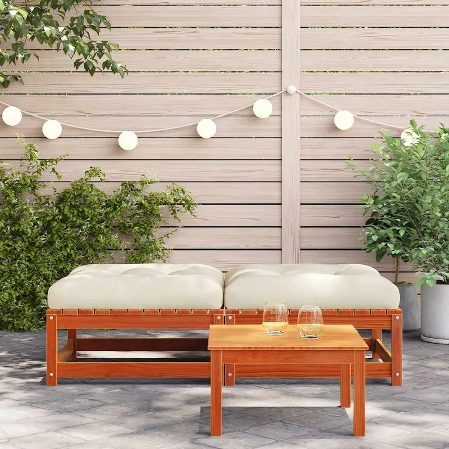 Repose-pieds de jardin avec coussins 2 pcs bois massif pin - 3