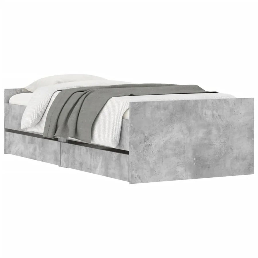 Cadre de lit avec tiroirs sans matelas gris béton 100x200 cm - 3