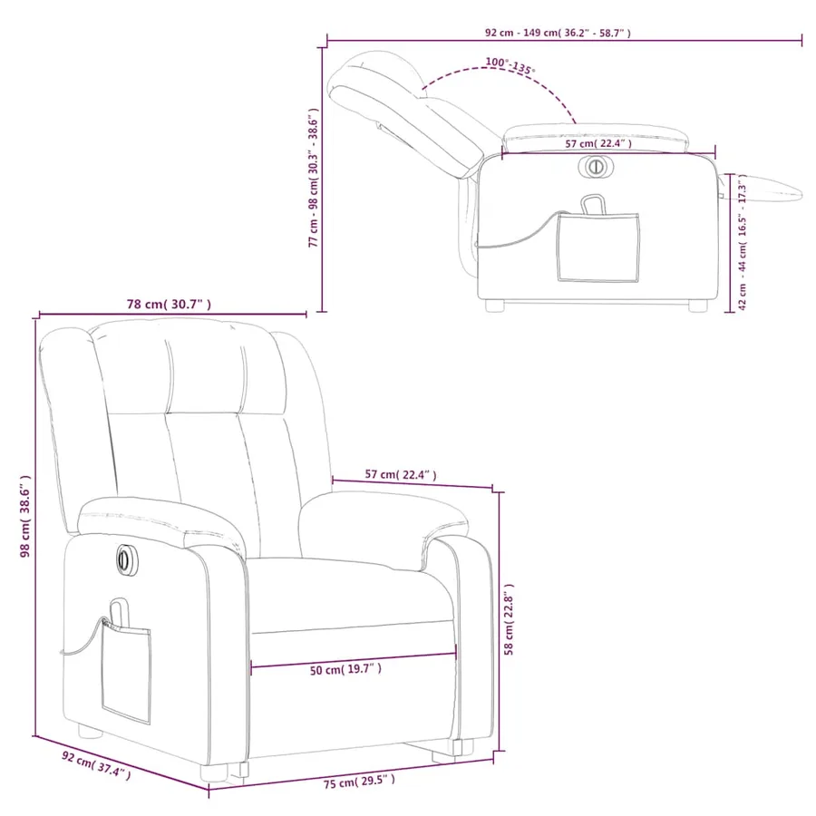 Fauteuil inclinable de massage électrique crème similicuir - 17
