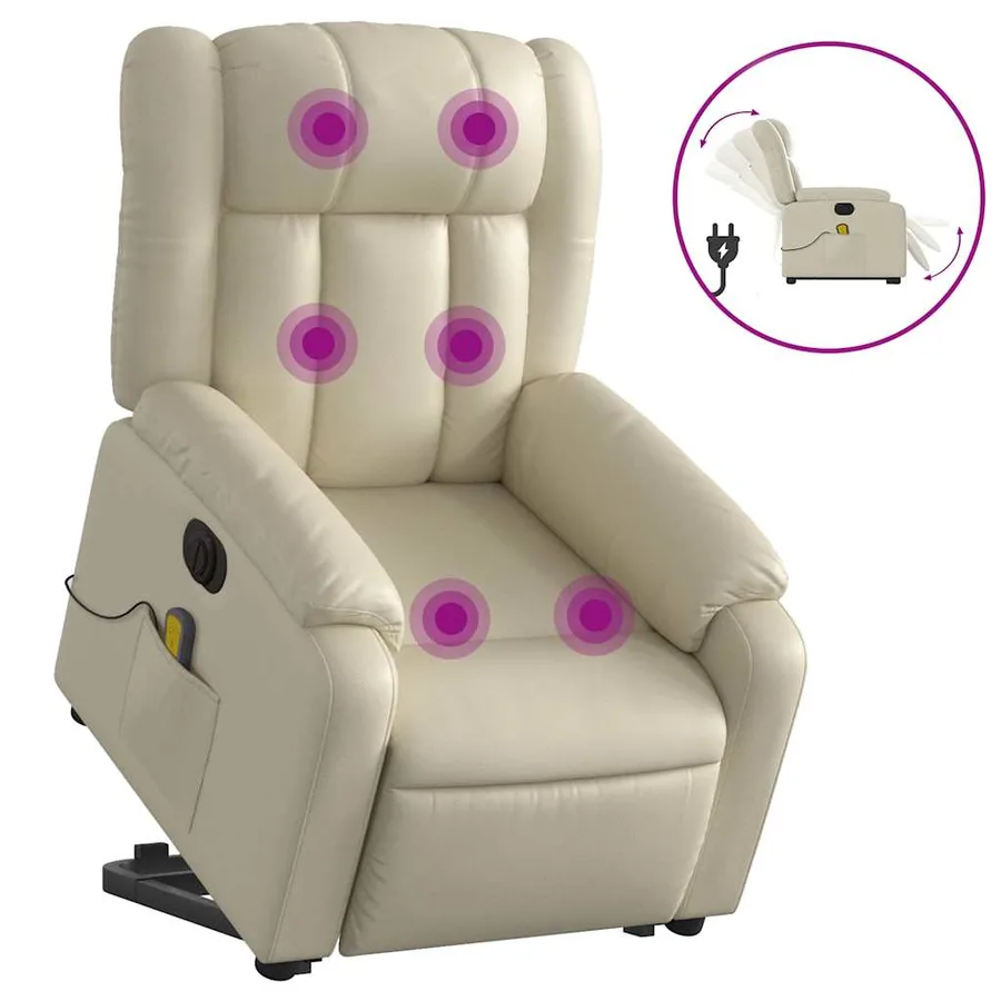 Fauteuil inclinable de massage électrique crème similicuir - 2