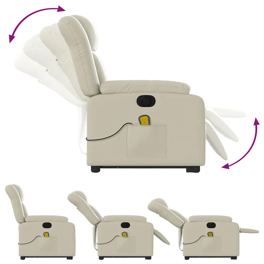 Fauteuil inclinable de massage électrique crème similicuir - 7