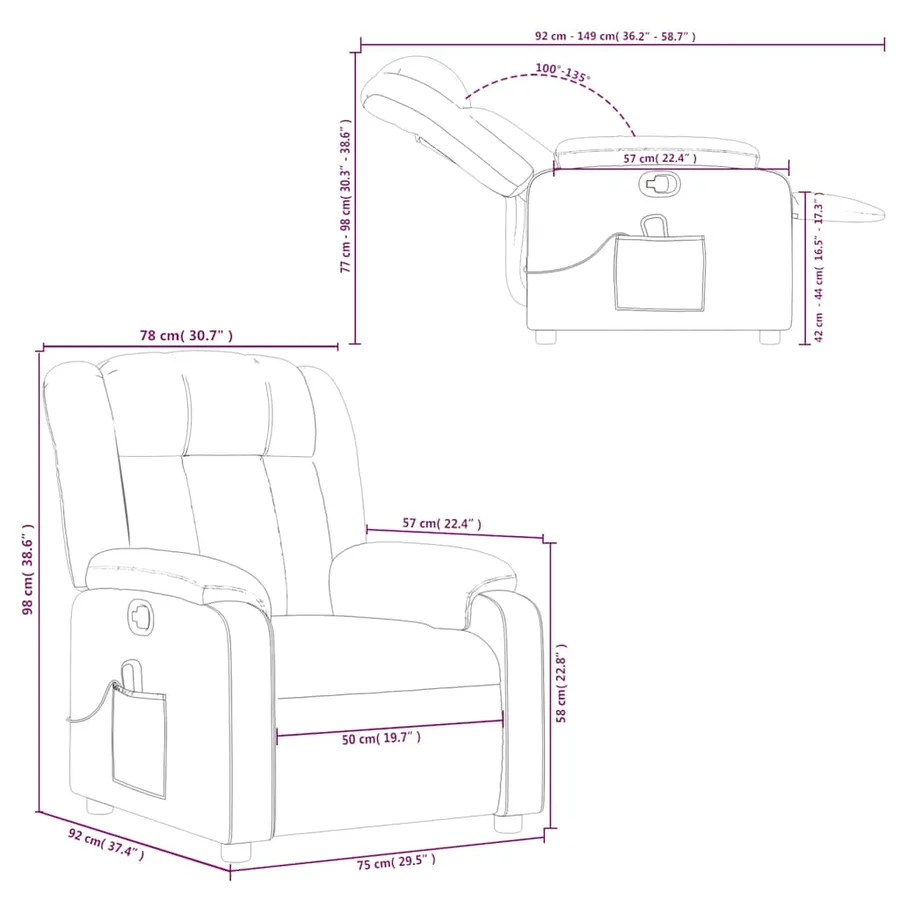 Fauteuil de massage inclinable Gris Similicuir - 13