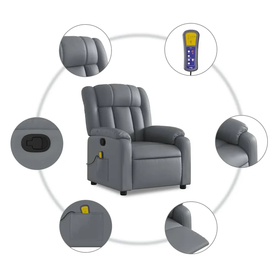 Fauteuil de massage inclinable Gris Similicuir - 7