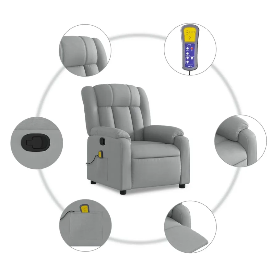 Fauteuil de massage inclinable gris clair tissu - 6