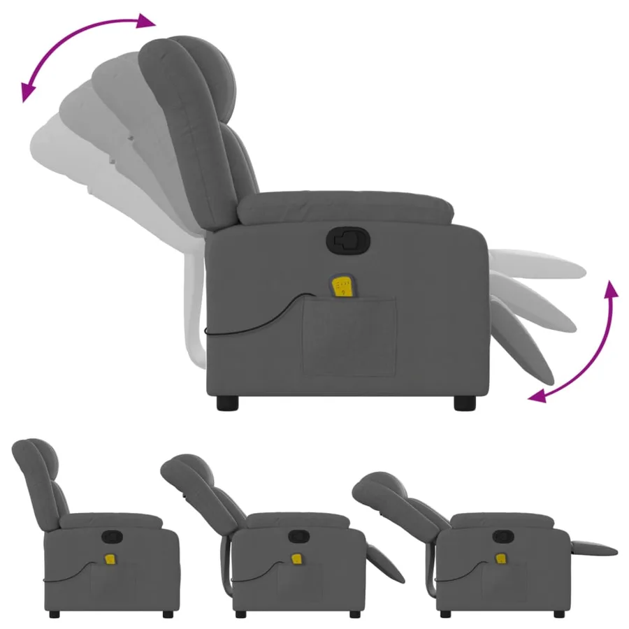 Fauteuil inclinable de massage gris foncé tissu - 5