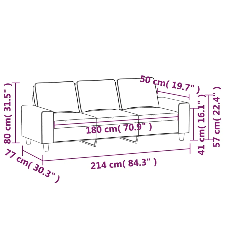 Canapé à 3 places Marron 180 cm Tissu - 8