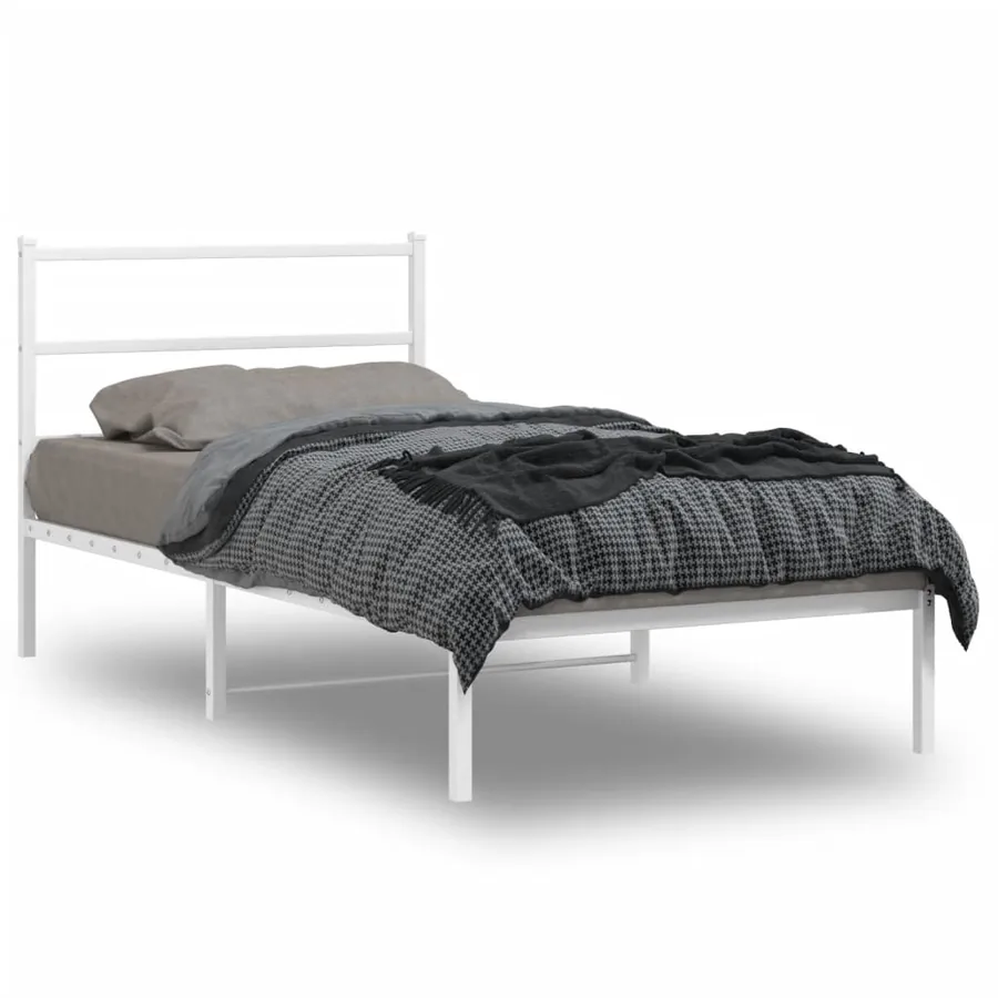 Cadre de lit métal sans matelas et tête de lit blanc 100x200 cm