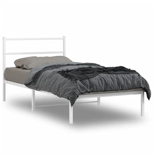 Cadre de lit métal sans matelas et tête de lit blanc 100x200 cm