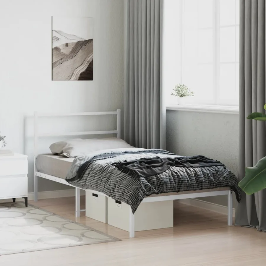 Cadre de lit métal sans matelas et tête de lit blanc 100x200 cm - 4