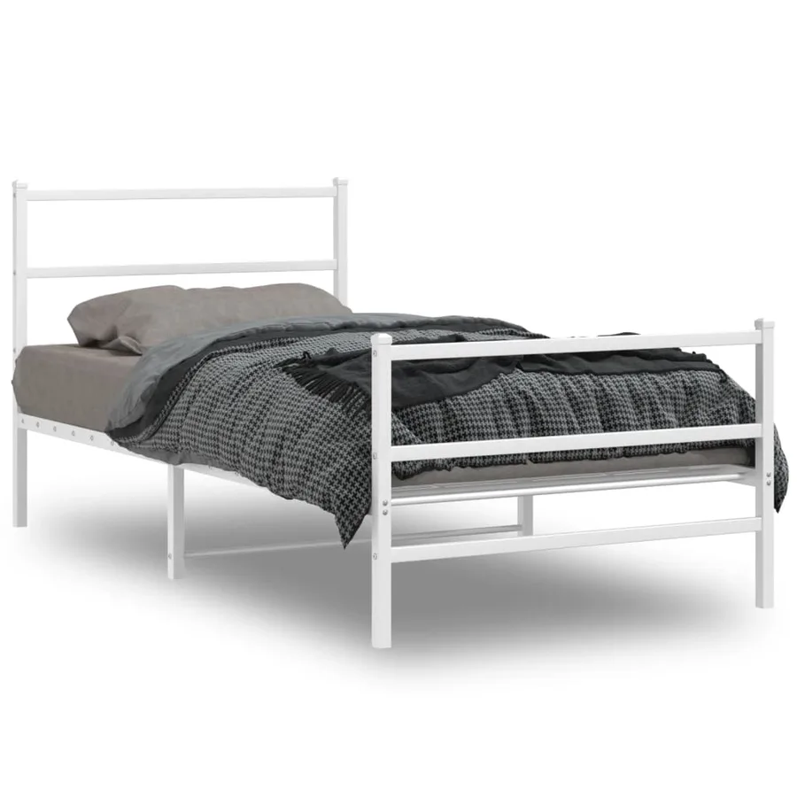 Cadre de lit métal sans matelas et pied de lit blanc 107x203 cm - 2