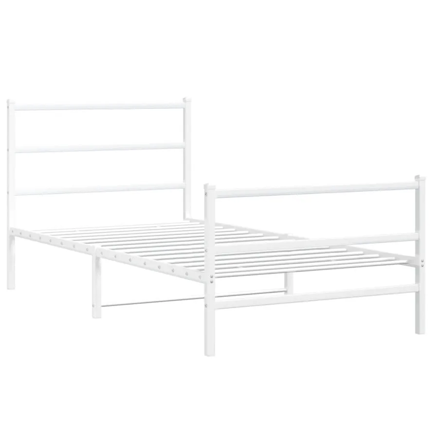 Cadre de lit métal sans matelas et pied de lit blanc 107x203 cm - 3