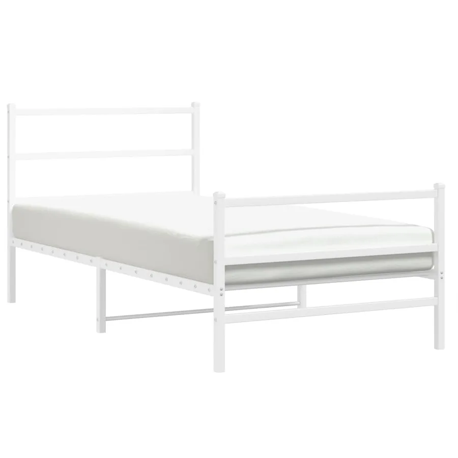 Cadre de lit métal sans matelas et pied de lit blanc 107x203 cm - 4