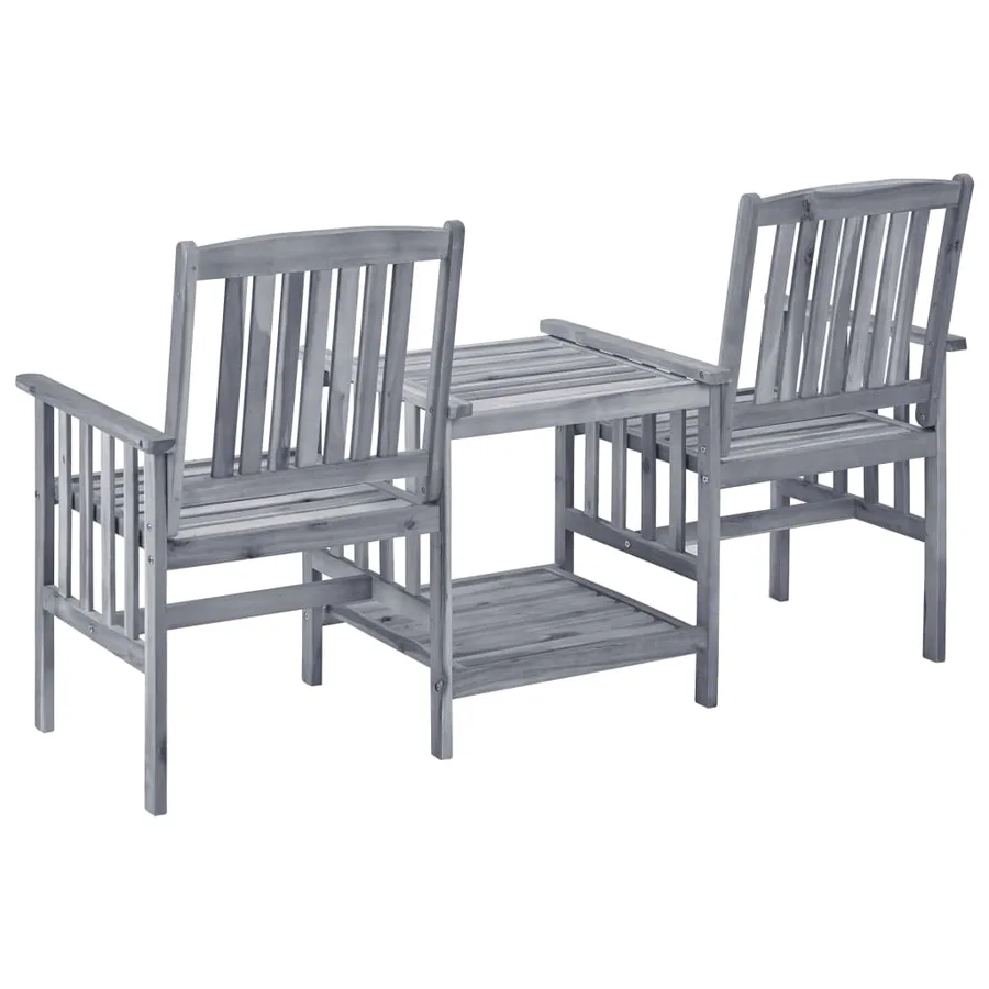 Chaises de jardin avec table à thé et coussins Acacia solide - 4
