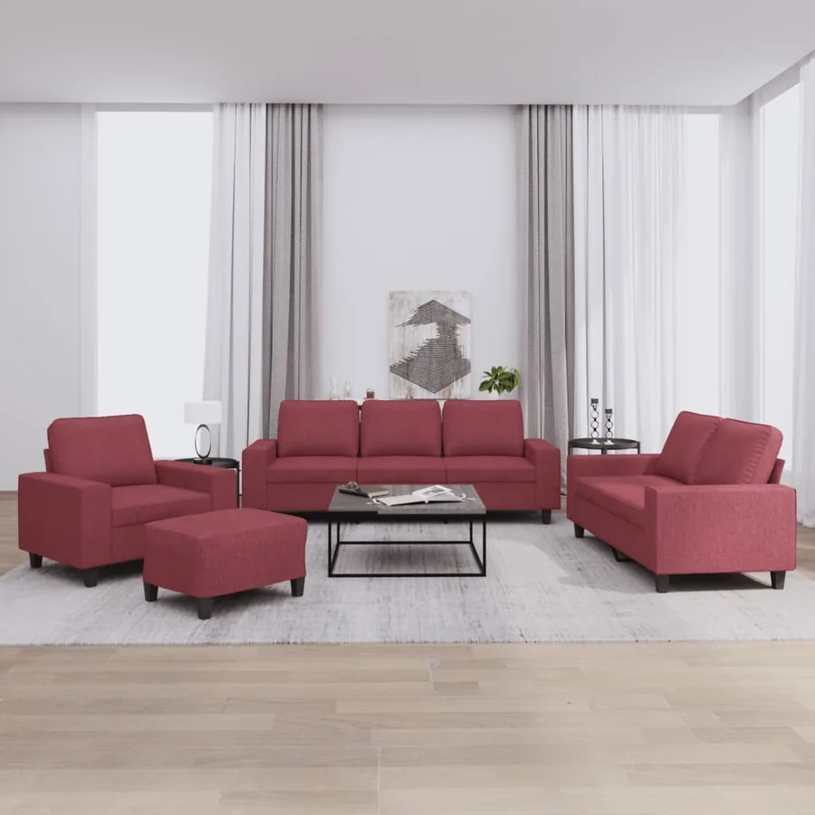 Ensemble de canapés 4 pcs rouge bordeaux tissu