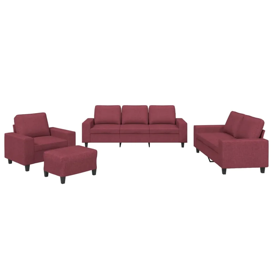Ensemble de canapés 4 pcs rouge bordeaux tissu - 2