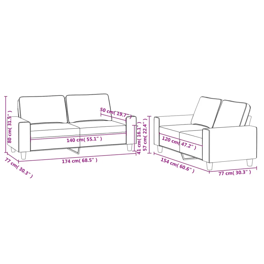 Ensemble de canapés 2 pcs taupe tissu - 7