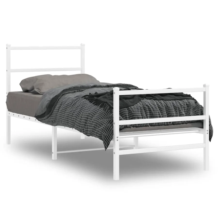 Cadre de lit métal sans matelas avec pied de lit blanc 80x200cm
