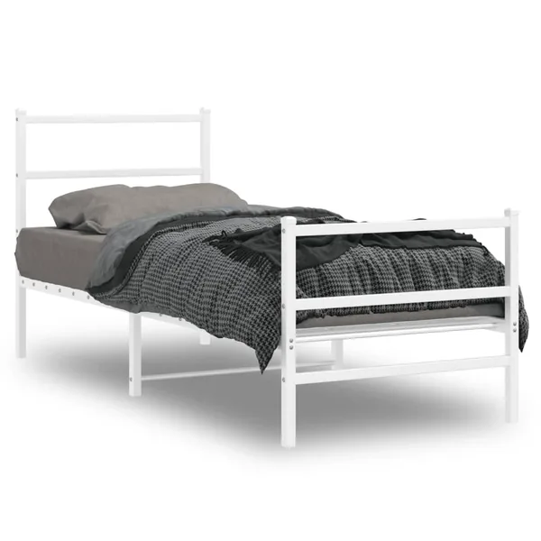 Cadre de lit métal sans matelas avec pied de lit blanc 80x200cm