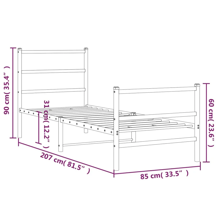 Cadre de lit métal sans matelas avec pied de lit blanc 80x200cm - 10
