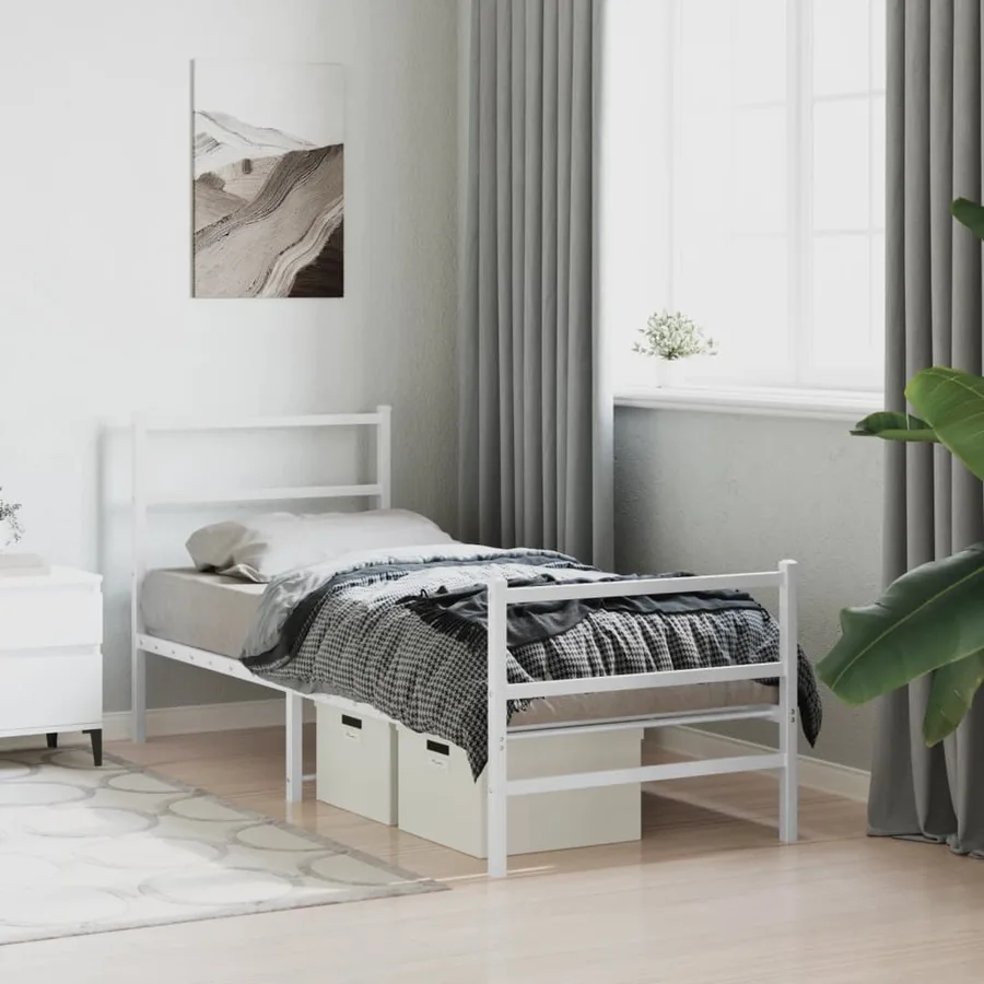 Cadre de lit métal sans matelas avec pied de lit blanc 80x200cm - 4