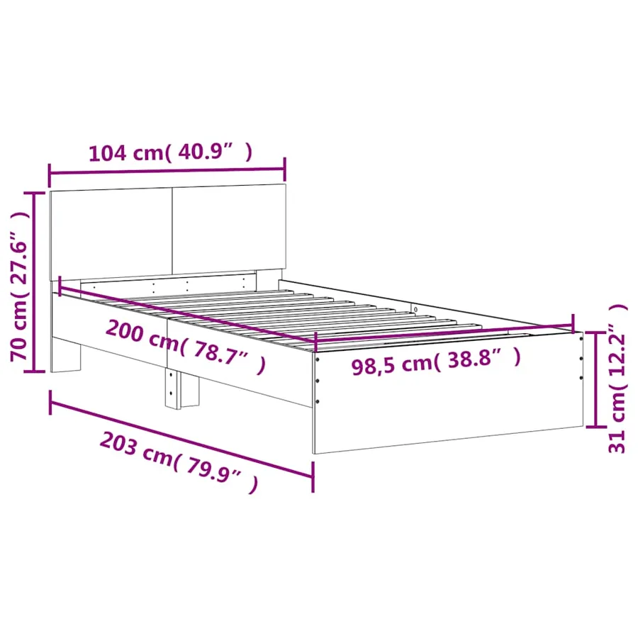 Cadre de lit sans matelas avec tête de lit chêne fumé 100x200cm - 10