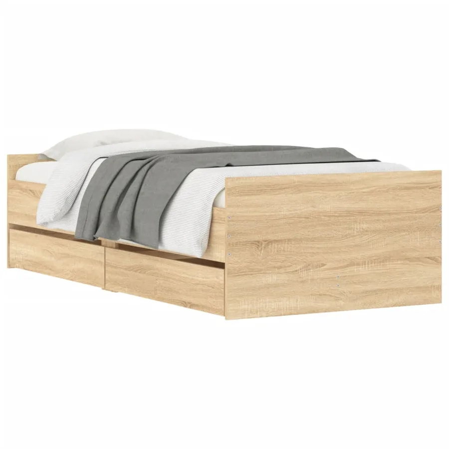 Cadre de lit avec tiroirs sans matelas chêne sonoma 90x200 cm - 3