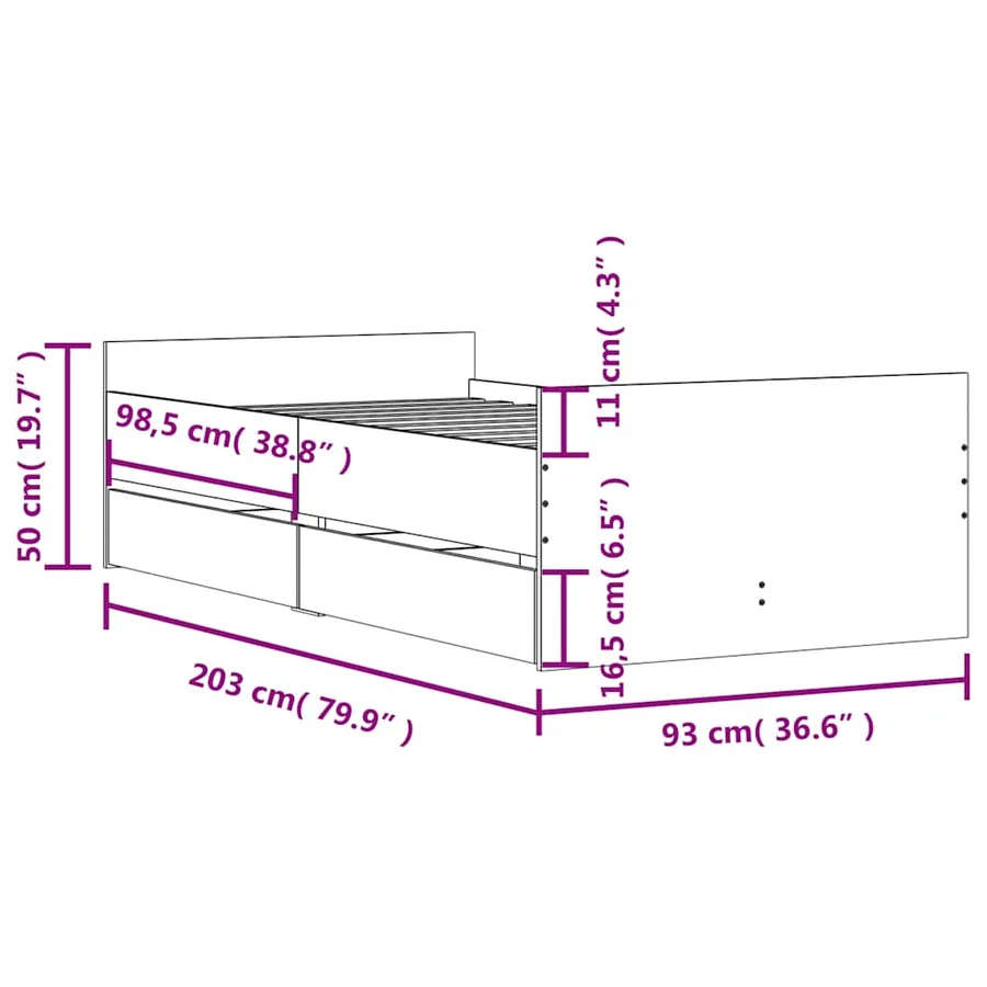 Cadre de lit avec tiroirs sans matelas blanc 90x200 cm - 11