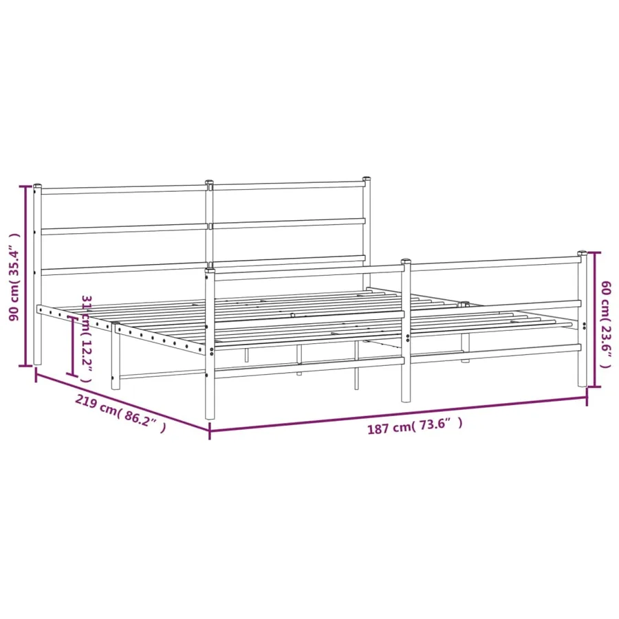 Cadre de lit métal sans matelas et pied de lit blanc 183x213 cm - 10