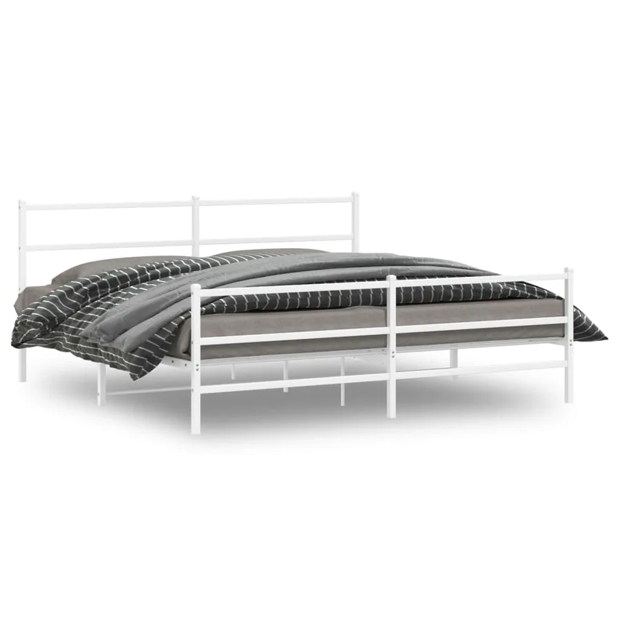 Cadre de lit métal sans matelas et pied de lit blanc 183x213 cm - 2
