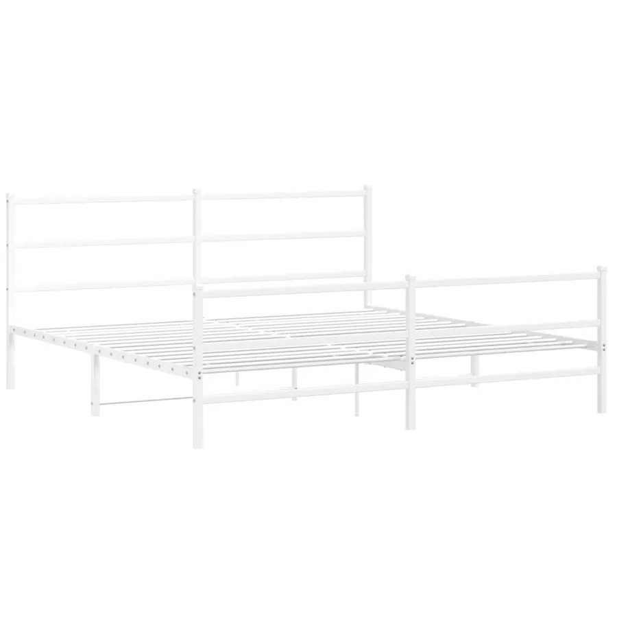 Cadre de lit métal sans matelas et pied de lit blanc 183x213 cm - 3