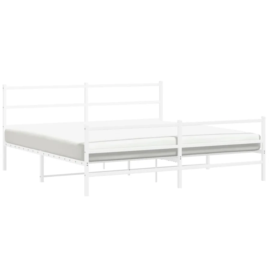 Cadre de lit métal sans matelas et pied de lit blanc 183x213 cm - 4