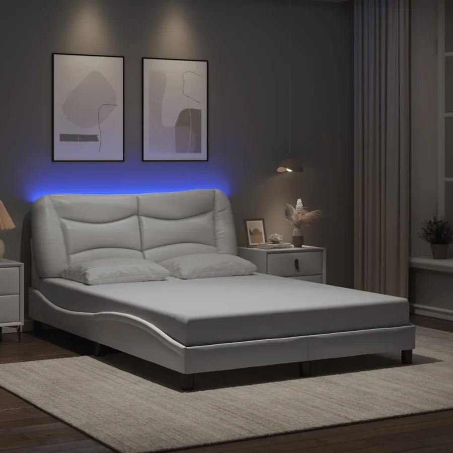 Cadre de lit avec LED sans matelas Hvar blanc 140x200 cm