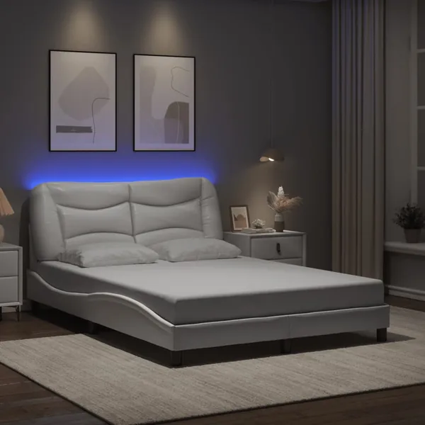 Cadre de lit avec LED sans matelas Hvar blanc 140x200 cm