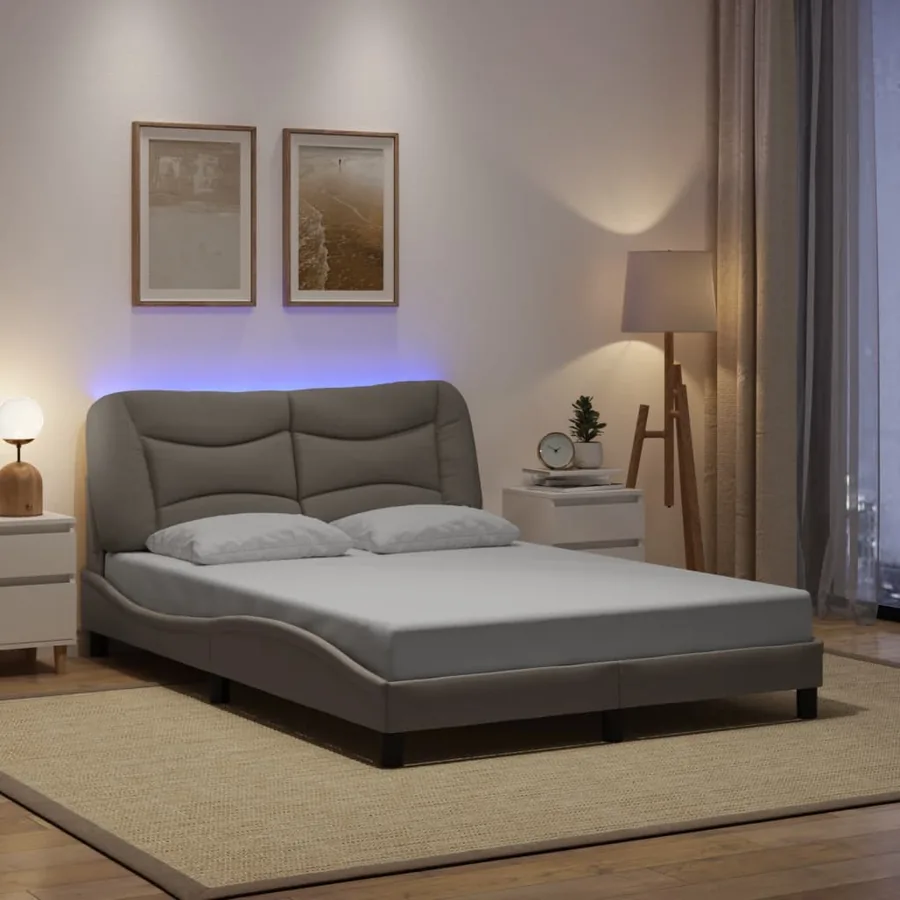 Cadre de lit avec LED sans matelas Hvar taupe 140x200 cm tissu