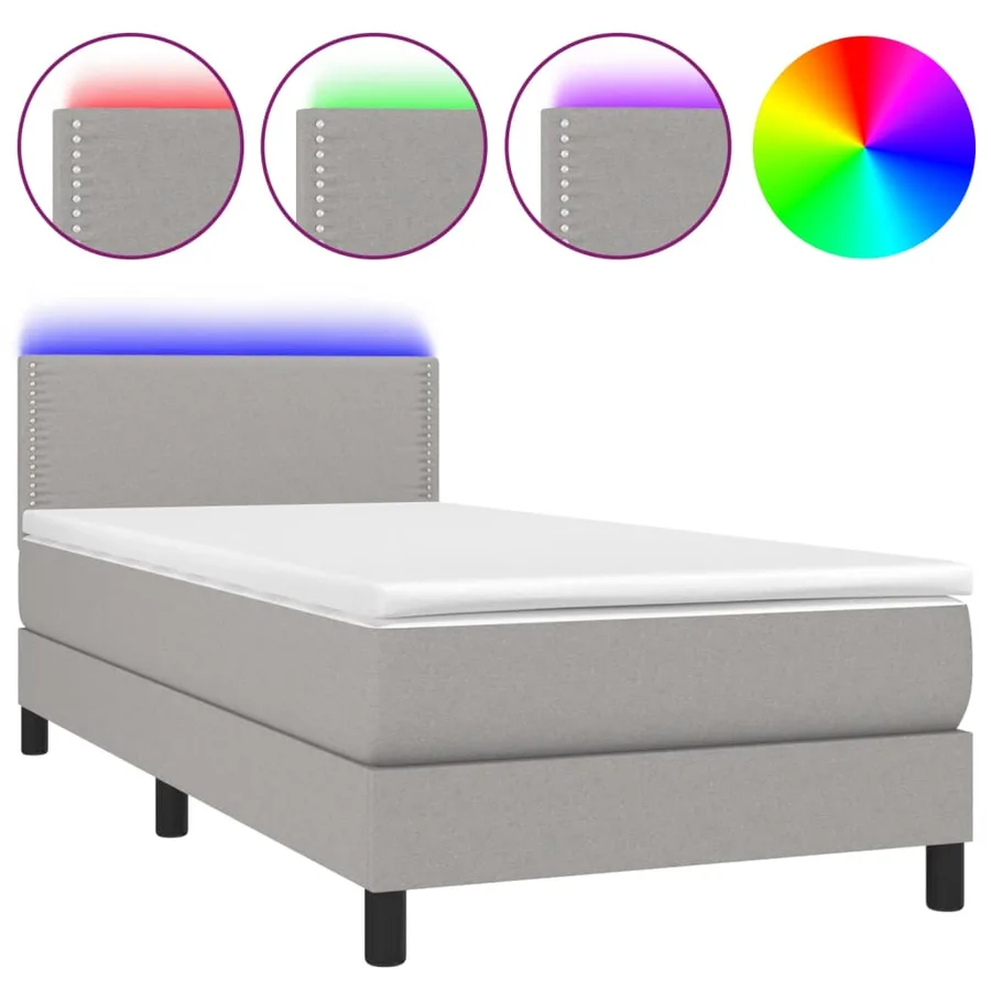 Sommier à lattes de lit avec matelas et LED Gris clair 80x200cm - 2