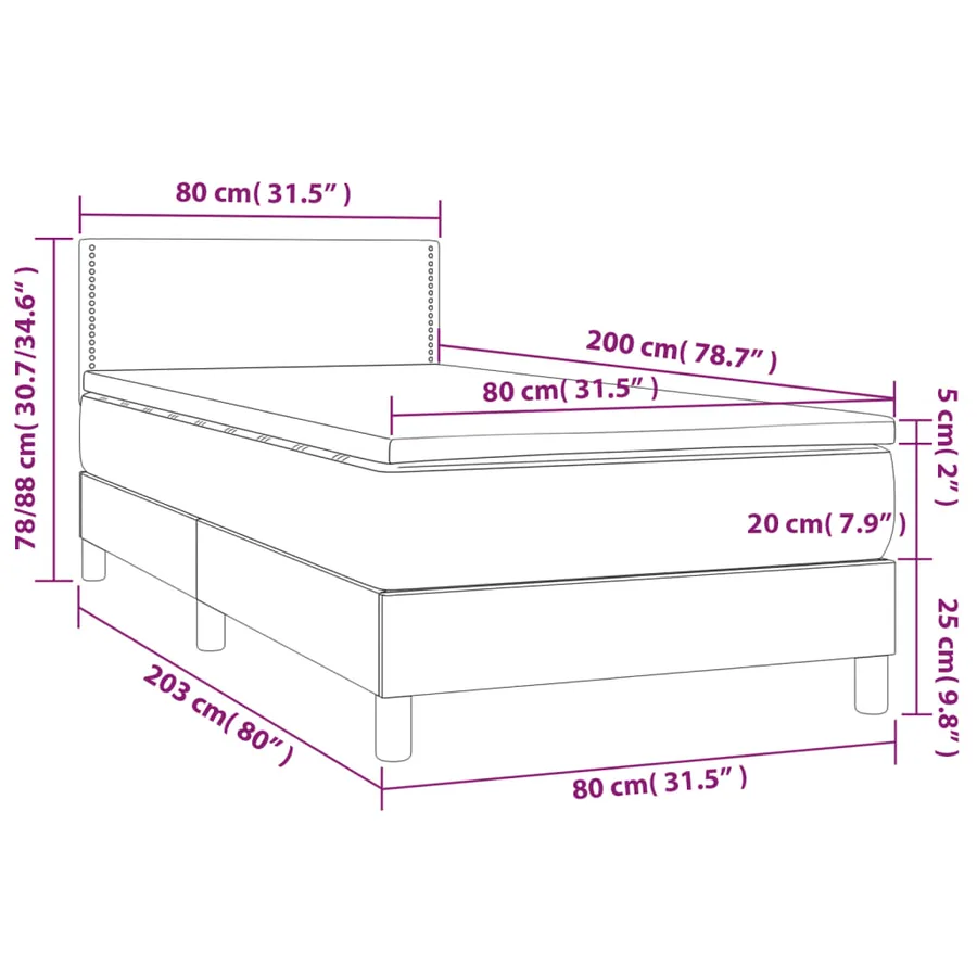 Sommier à lattes de lit avec matelas et LED Gris clair 80x200cm - 8