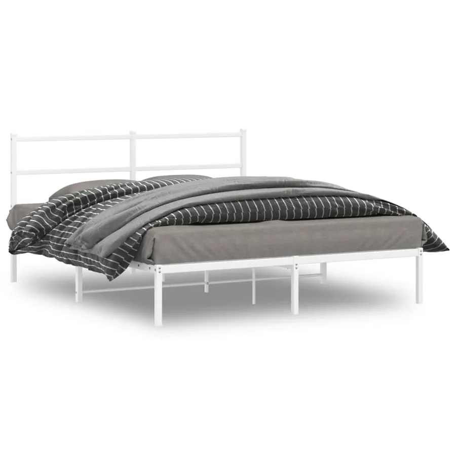 Cadre de lit métal sans matelas et tête de lit blanc 150x200 cm