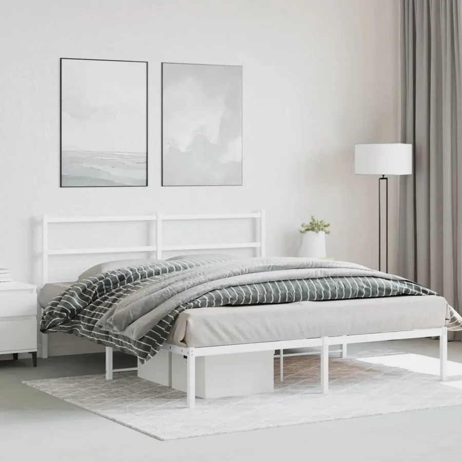 Cadre de lit métal sans matelas et tête de lit blanc 150x200 cm - 4