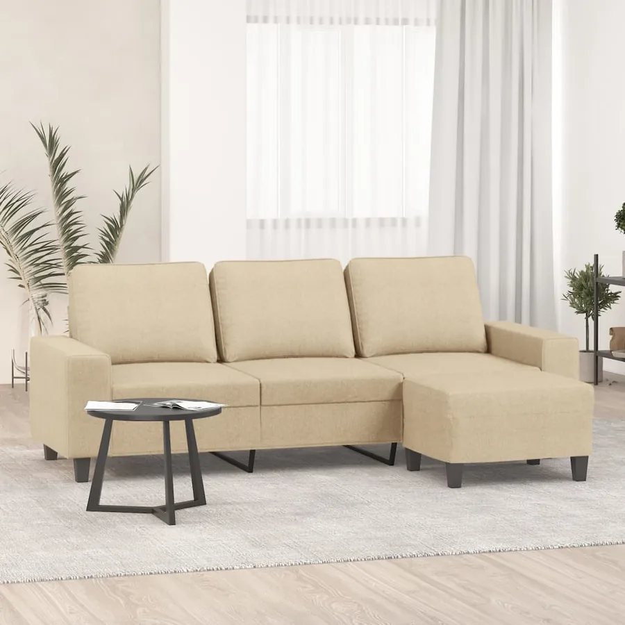 Canapé à 3 places avec repose-pieds Crème 180 cm Tissu